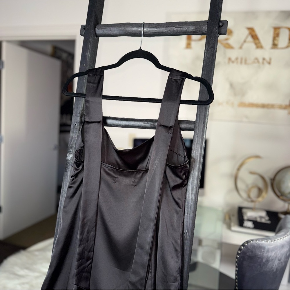 Urban Outfitters Bri Double Bow Satin Mini Dress Black Womens Large EUC $59 - Picture 11 of 12